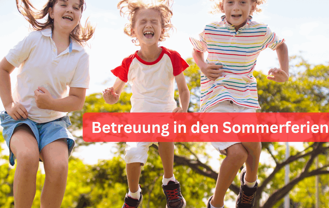 drei Mädchen springen Seil und freuen sich.